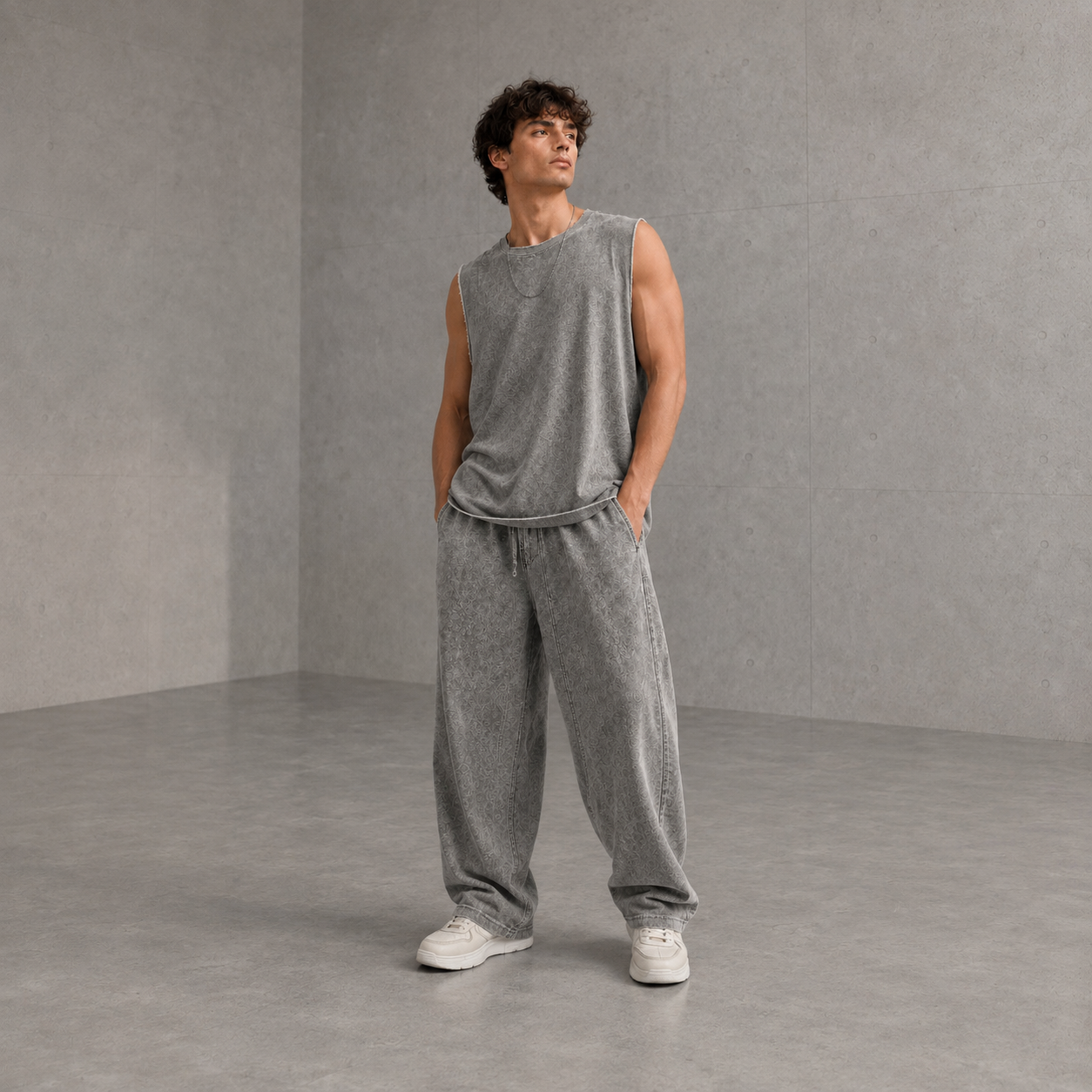 GRİ ASİT YIKAMA (ATLET+BAGGY EŞOFMAN TAKIM)