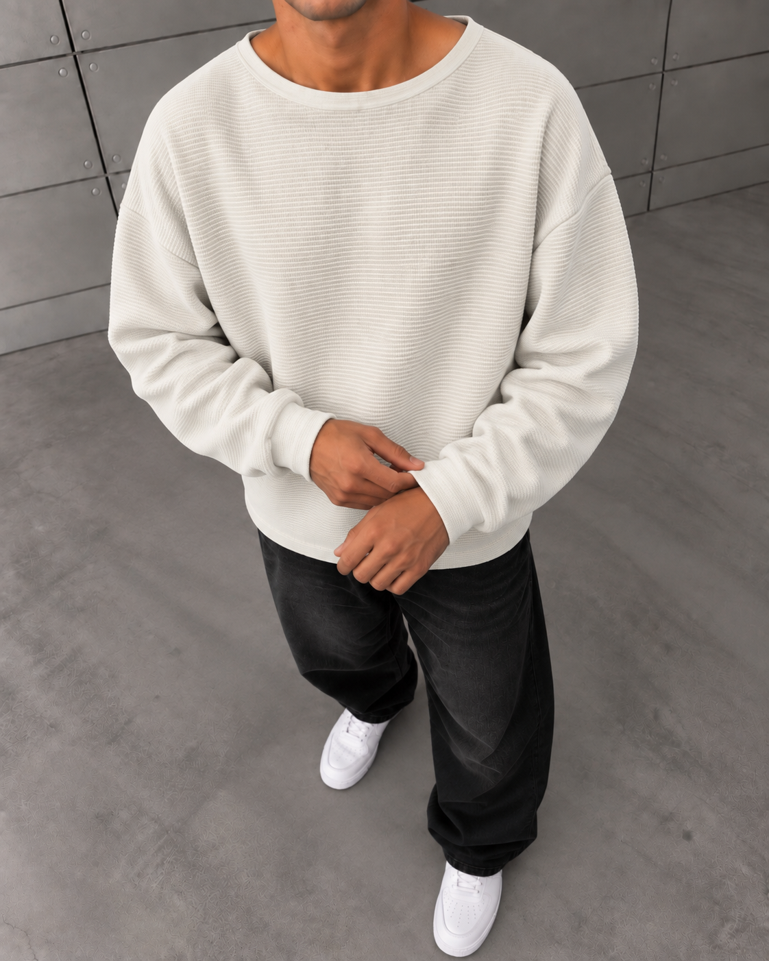 Waffle Beyaz Sweatshirt