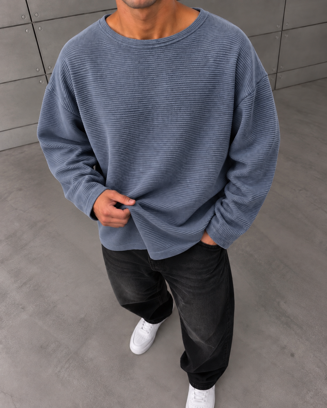 Waffle bece Mavisi Sweatshirt