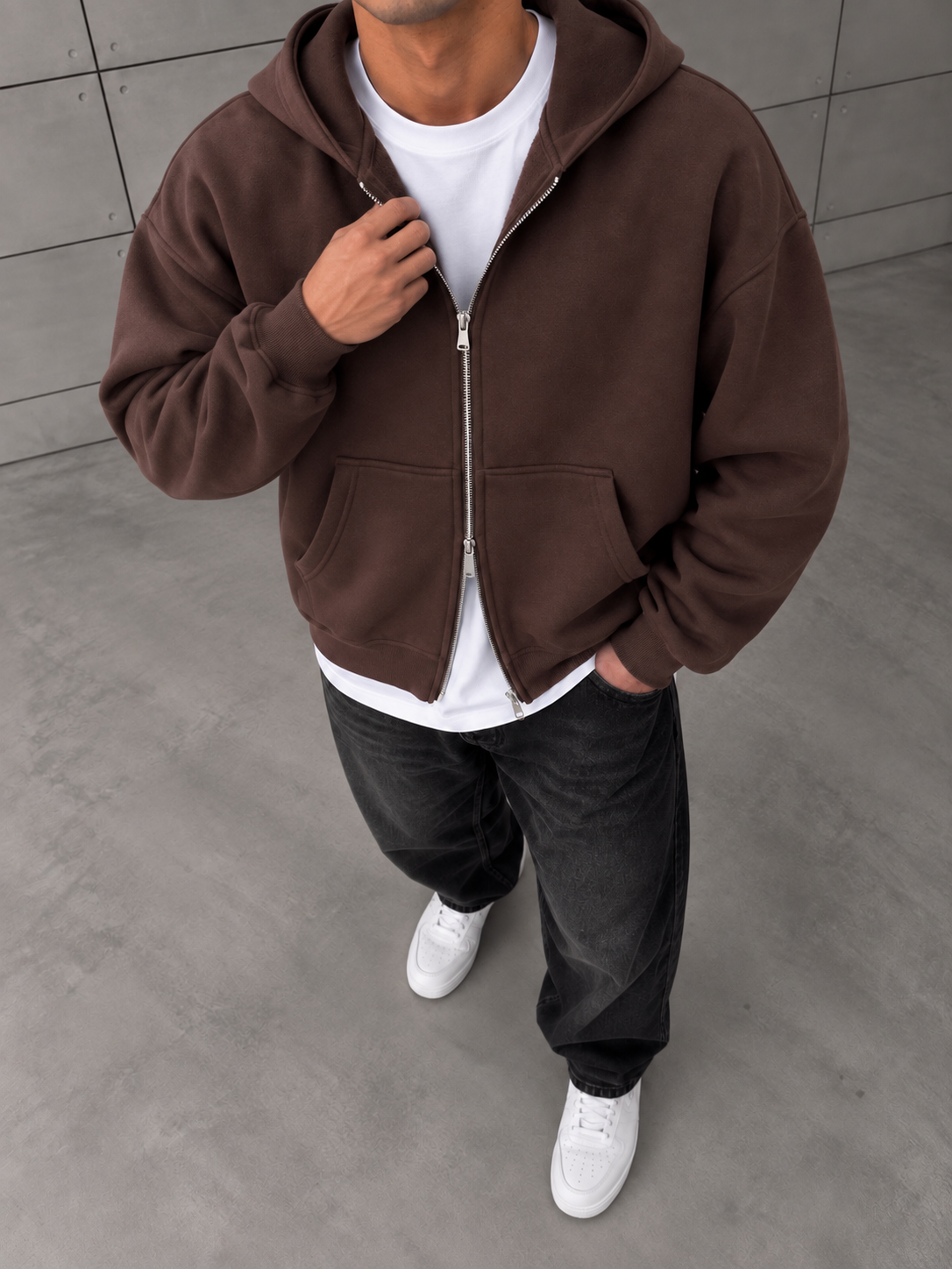 Zipper Hoodie Kahve