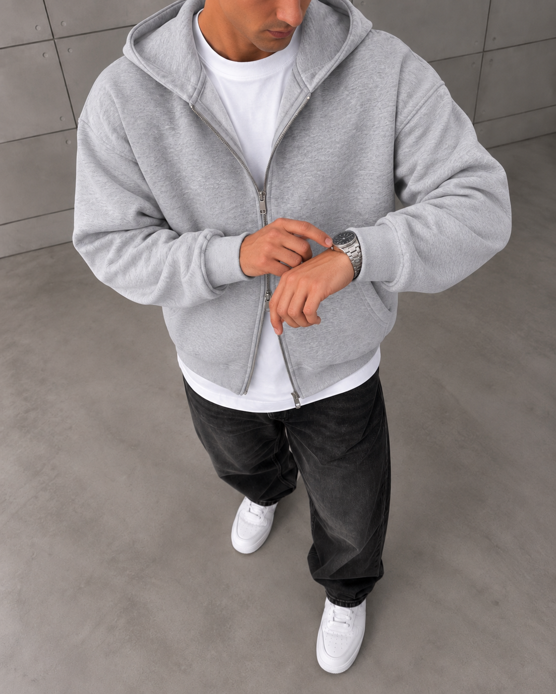 Zipper Hoodie Gri