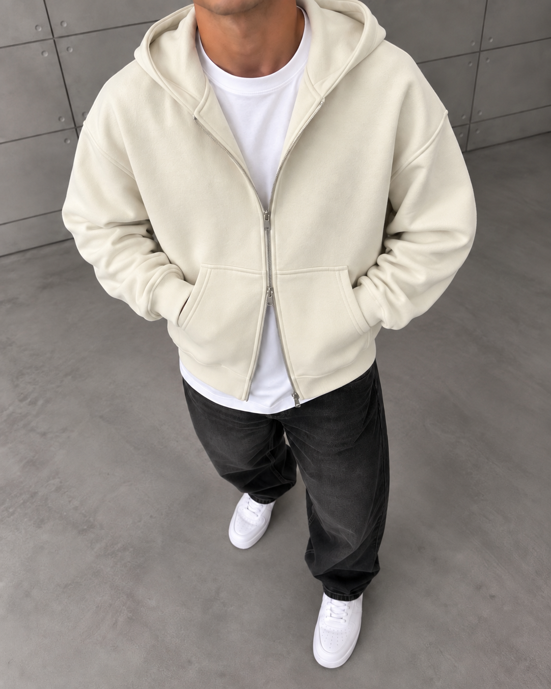 Zipper Hoodie Bej